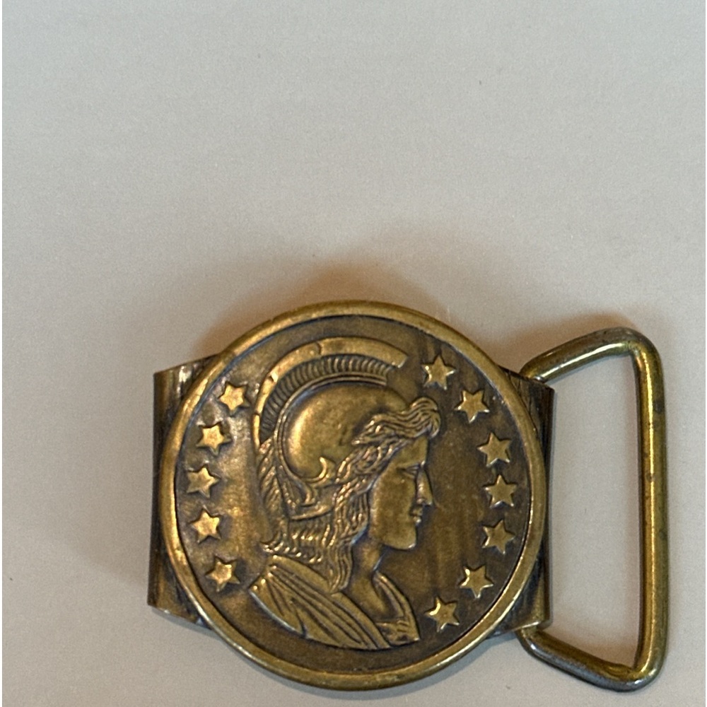 Vintage Brass metal Belt Buckle dress accessory Roman Coin design